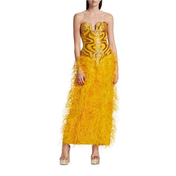 Aliétte Ostrich Feather-Embellished Sleeveless Gown Size 4 $10,000 - Picture 2 of 15